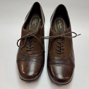 Clark's Bendables Women's 9M Brown Lace Up Chunk Heel